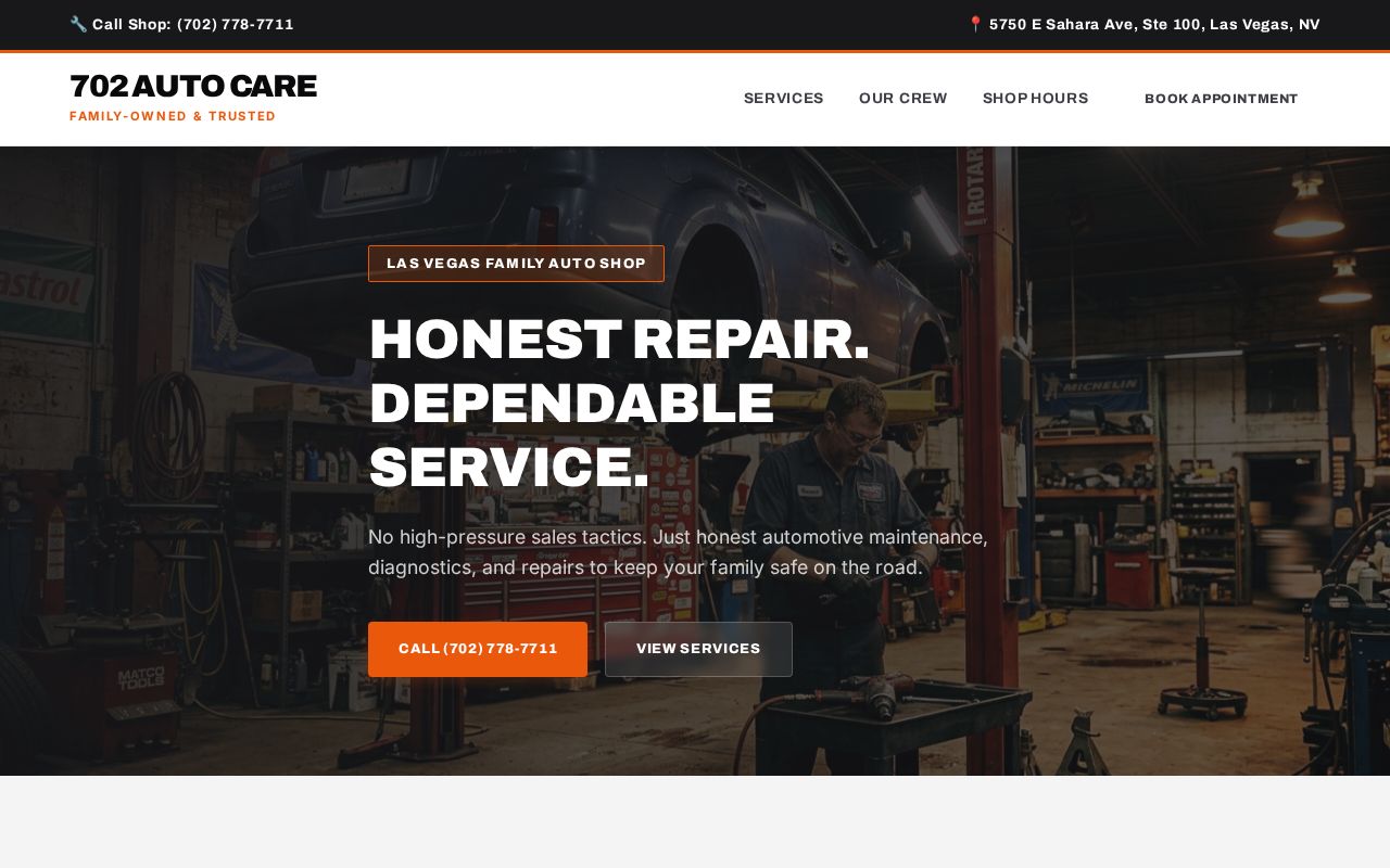 Screenshot of the 702 Auto Care website