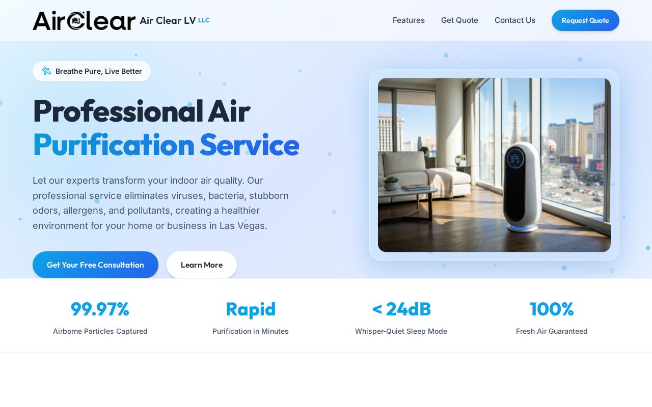 Screenshot of the Air Clear LV website