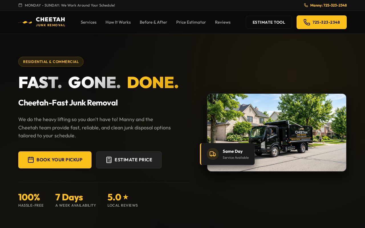 Screenshot of the Cheetah Junk Removal website