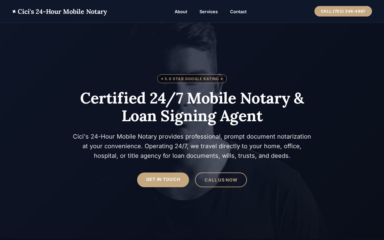 Screenshot of the Cici's 24-Hour Mobile Notary website