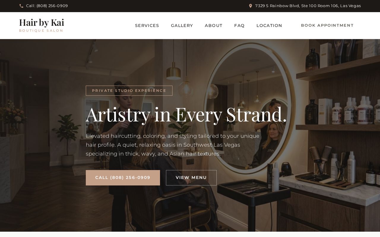 Screenshot of the Hair by Kai website