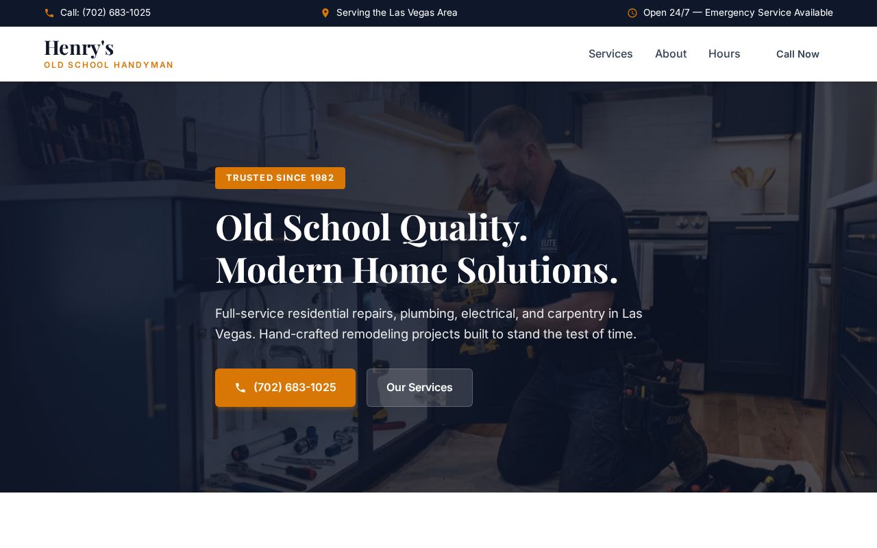 Screenshot of the Henry's Old School Handyman website