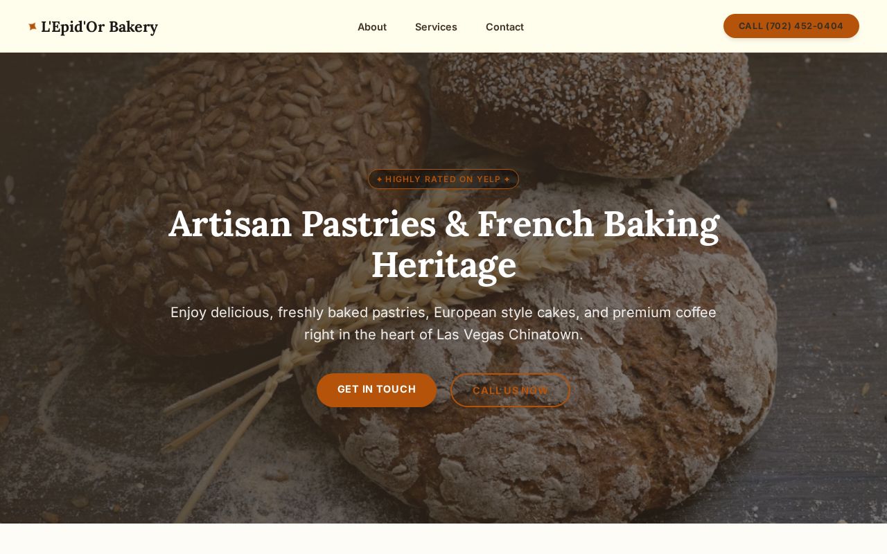 Screenshot of the L'Epid'Or Bakery website