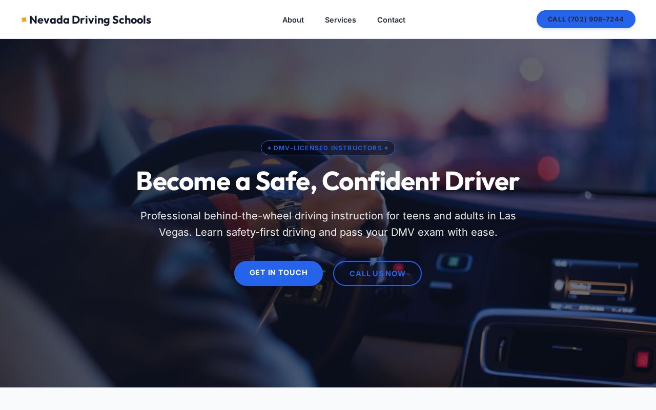 Screenshot of the Nevada Driving Schools website