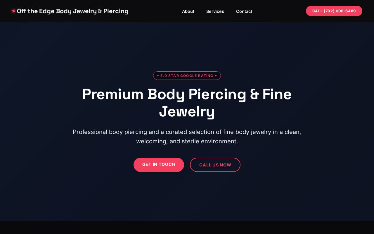 Screenshot of the Off the Edge Body Jewelry & Piercing website