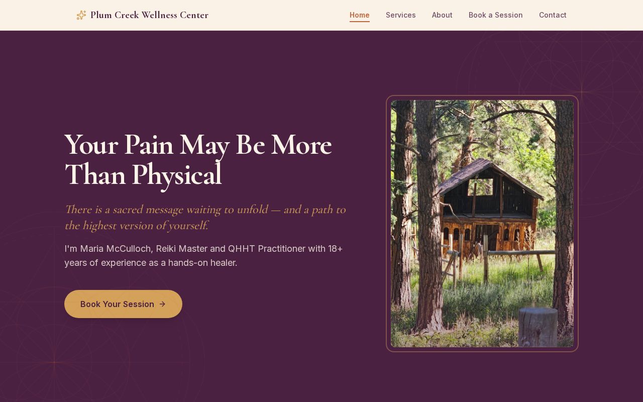 Screenshot of the Plum Creek Wellness Center website