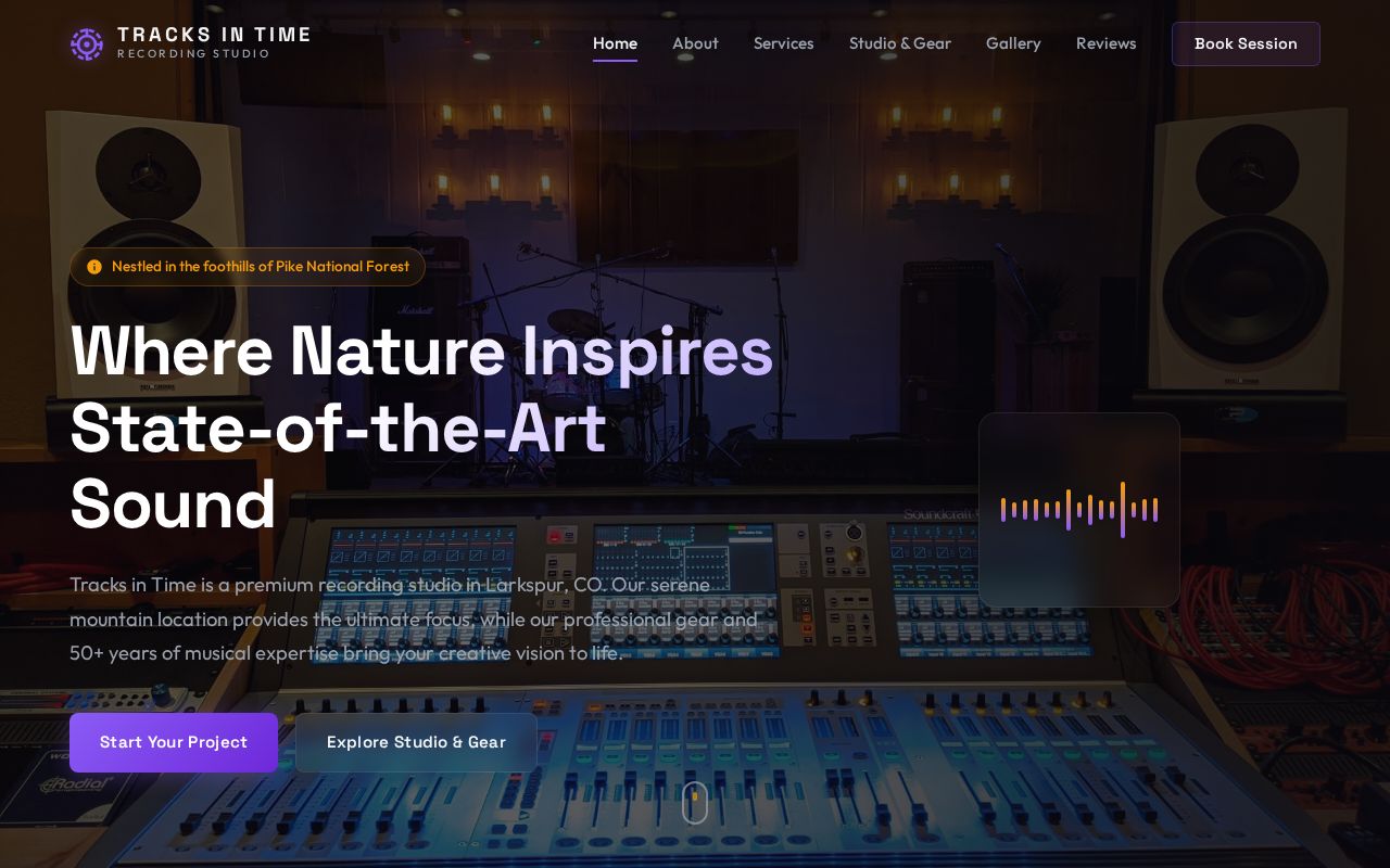 Screenshot of the Tracks in Time Recording Studio website