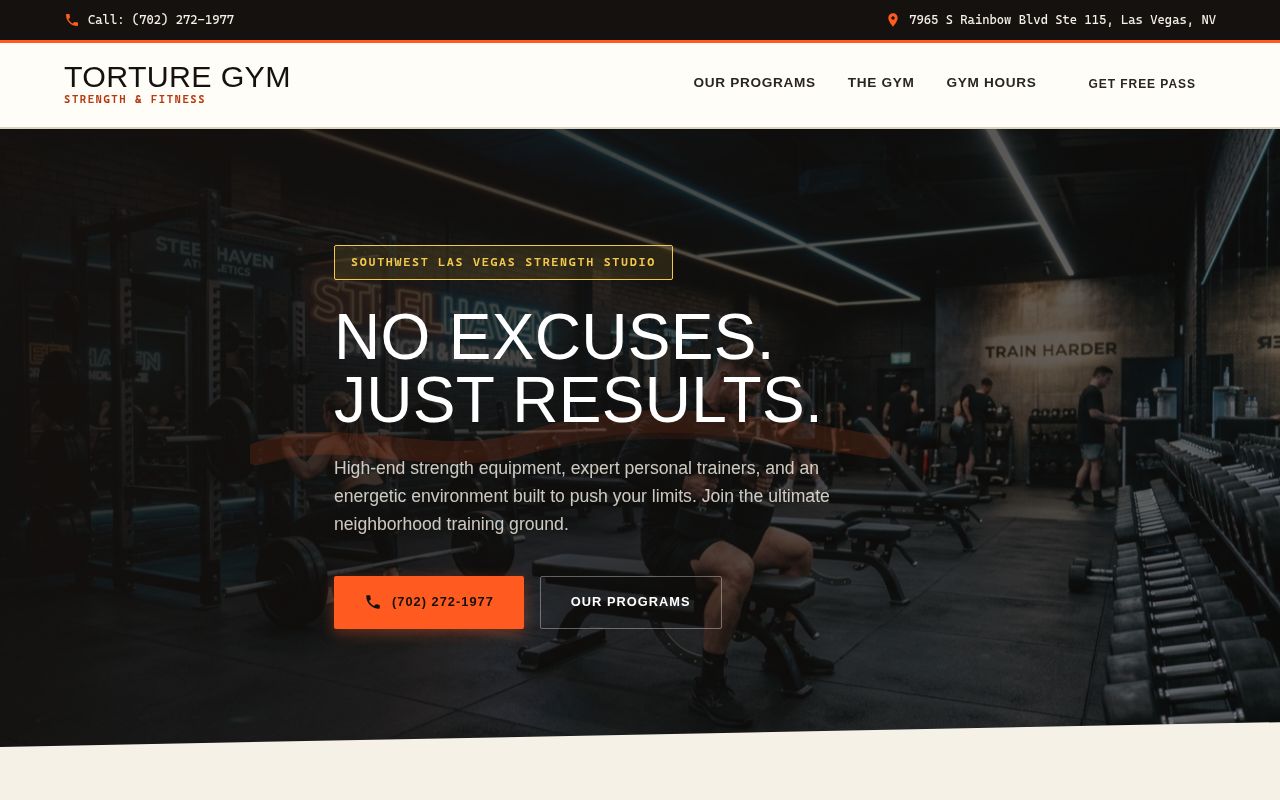 Screenshot of the Torture Gym website