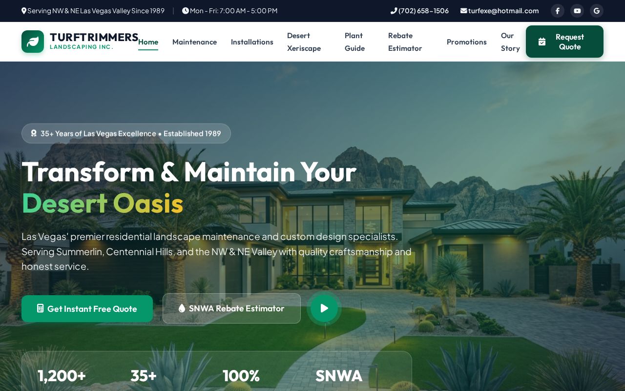 Screenshot of the TurfTrimmers Landscaping website
